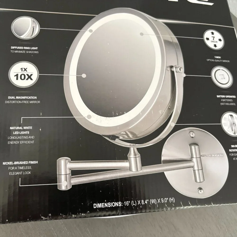 OVENTE 7” Wall Mount Mirror with 1X/10X Magnification, Double Sided Mag, Silver